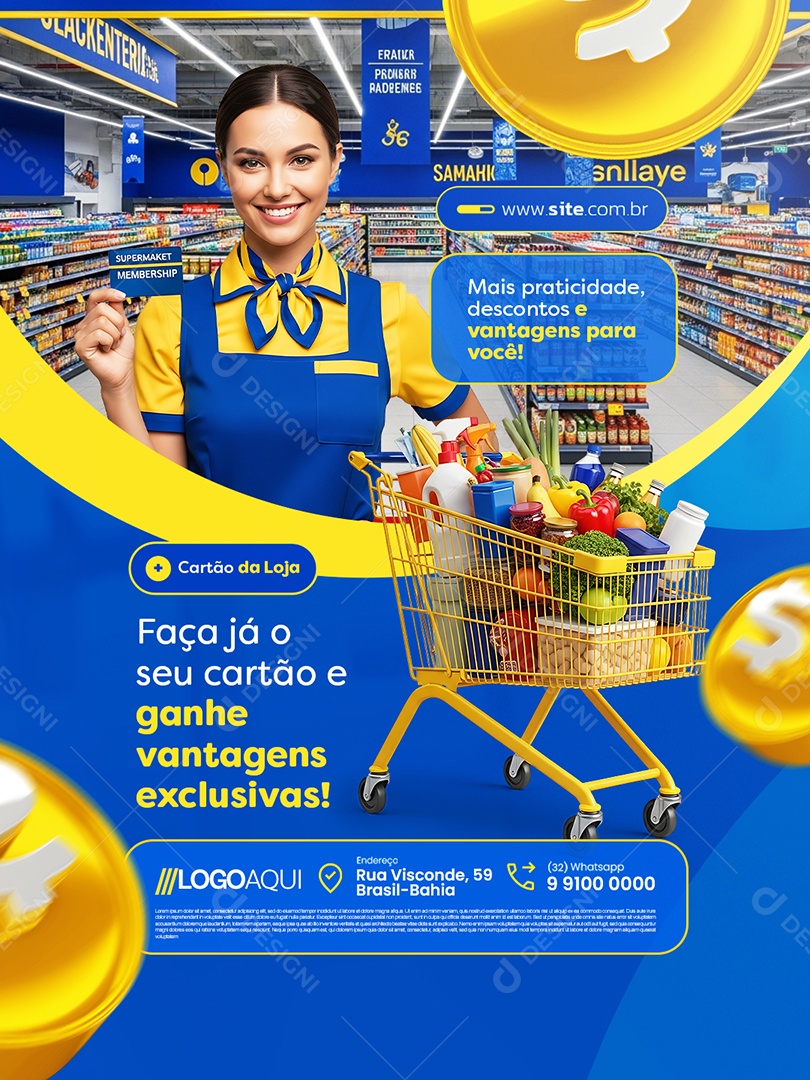 Supermercado Cartão da Loja Faça Já o seu Cartão Social Media PSD Editável