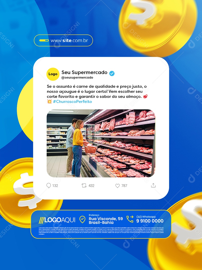Supermercado Se o Assunto é Carne de Qualidade Social Media PSD Editável