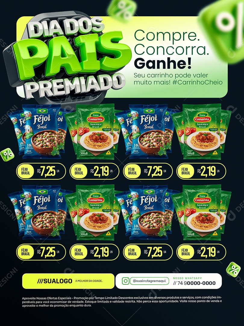 Dia dos Pais Premiado Supermercado Encarte Compre Concorra Ganhe Social Media PSD Editável