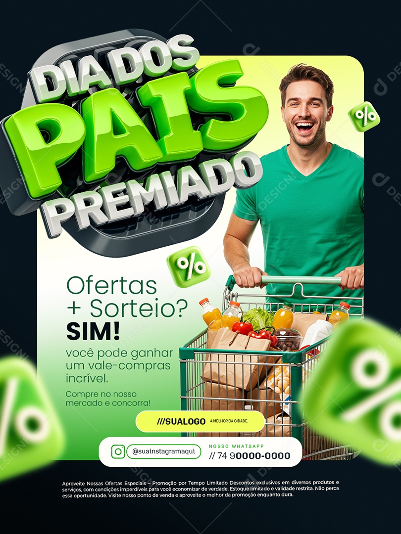 Dia dos Pais Premiado Supermercado Ofertas Mais Sorteio Social Media PSD Editável
