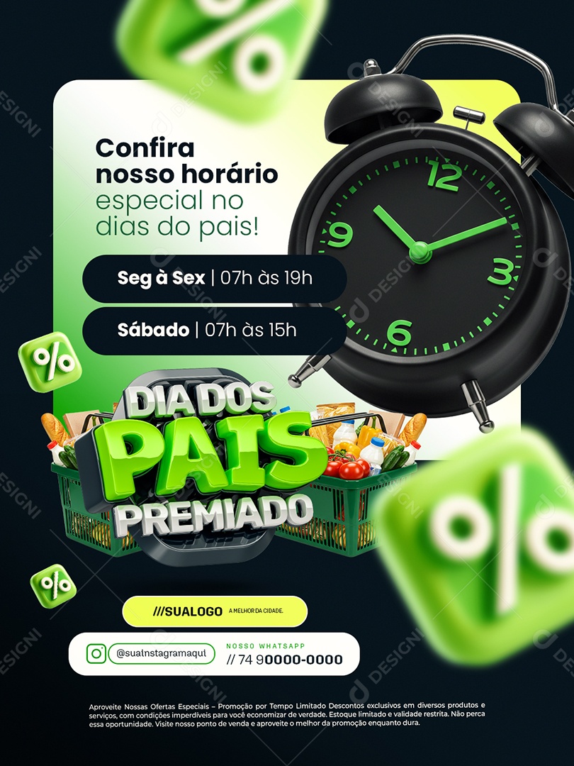Dia dos Pais Premiado Supermercado Confira Nosso Horário Social Media PSD Editável
