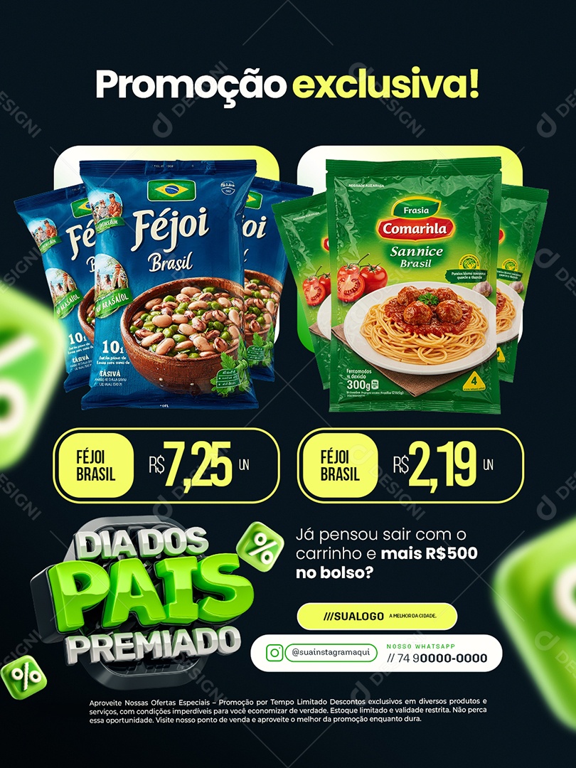 Dia dos Pais Premiado Supermercado Promoção Exclusiva Social Media PSD Editável