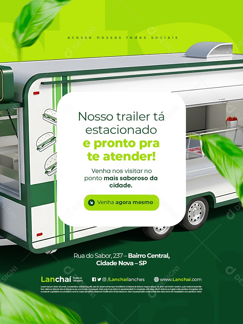 Trailer Lanche Nosso Trailer Tá Estacionado Social Media PSD Editável