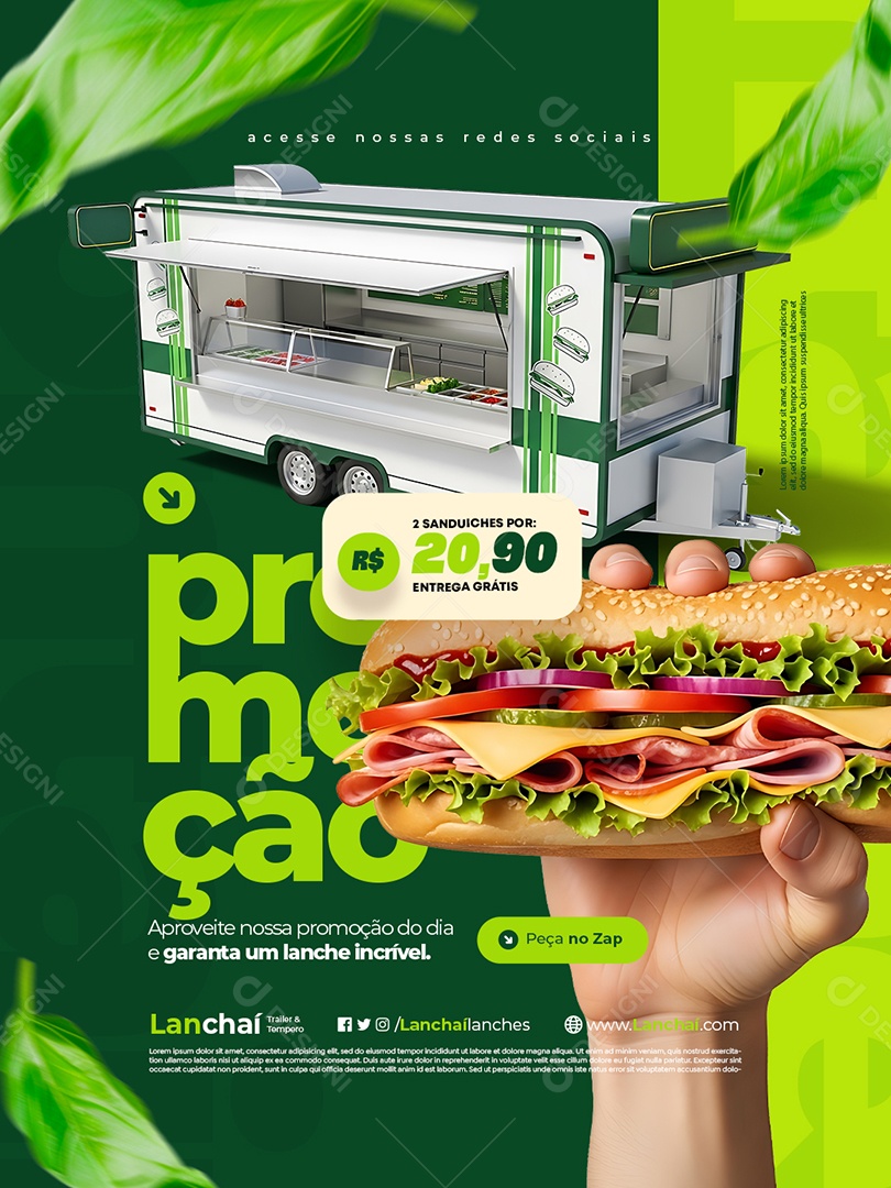 Trailer Lanche Dois Sanduiches Promoção Social Media PSD Editável