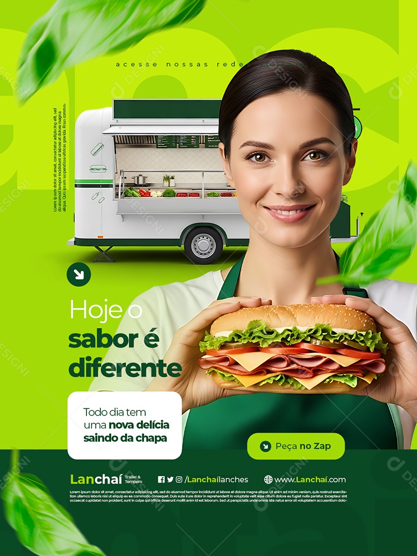 Trailer Lanche Hoje o Sabor é Diferente Social Media PSD Editável