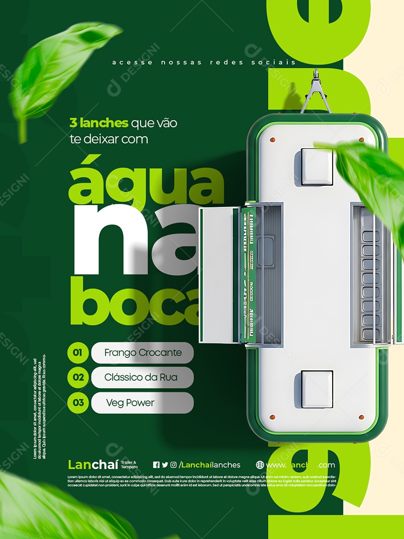 Trailer Lanche Três Lanches Que Vão Te Deixar com Água na Boca Social Media PSD Editável