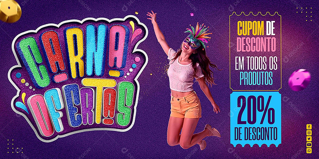 Cupom De Descontos Em Todos Os Produtos 20% De Descontos Social Media PSD Editável