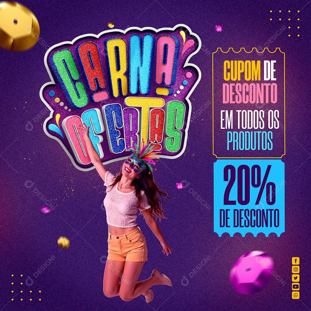 Cupom De desconto Em Todas Os Produtos 20% De Descotos Social Media PSD Editável