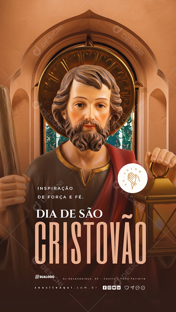 Story Dia de São Cristóvão 25 de Julho Inspiração de Força e Fé Social Media PSD Editável