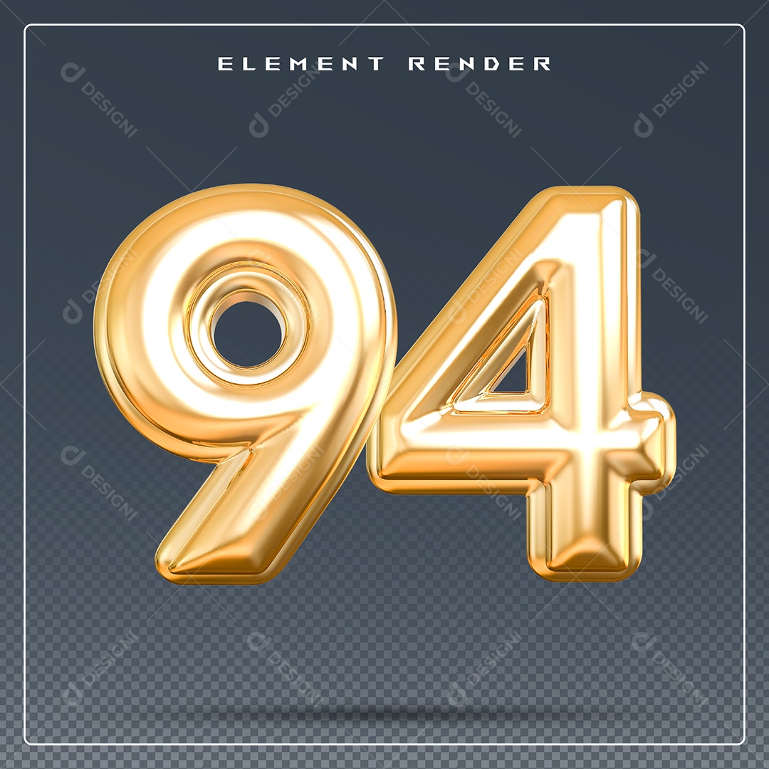 Elemento 3D Número 94 Dourado para Composição PSD