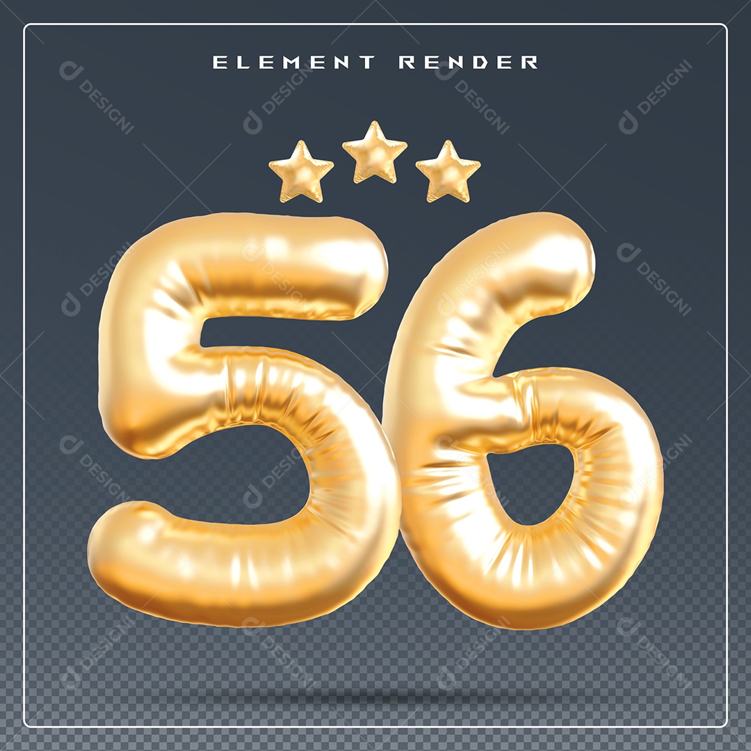 Elemento 3D Número 56 Dourado para Composição PSD