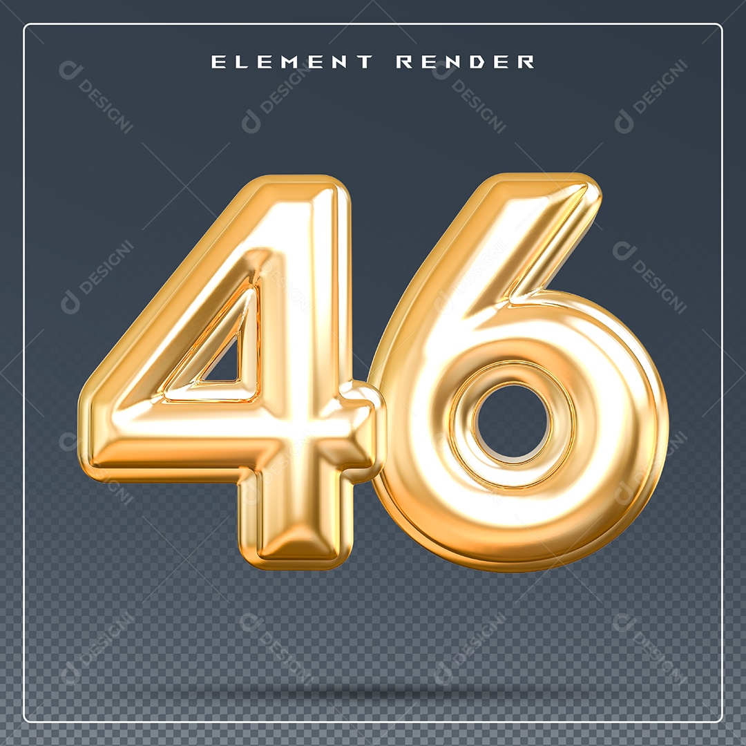 Elemento 3D Número 46 Dourado para Composição PSD