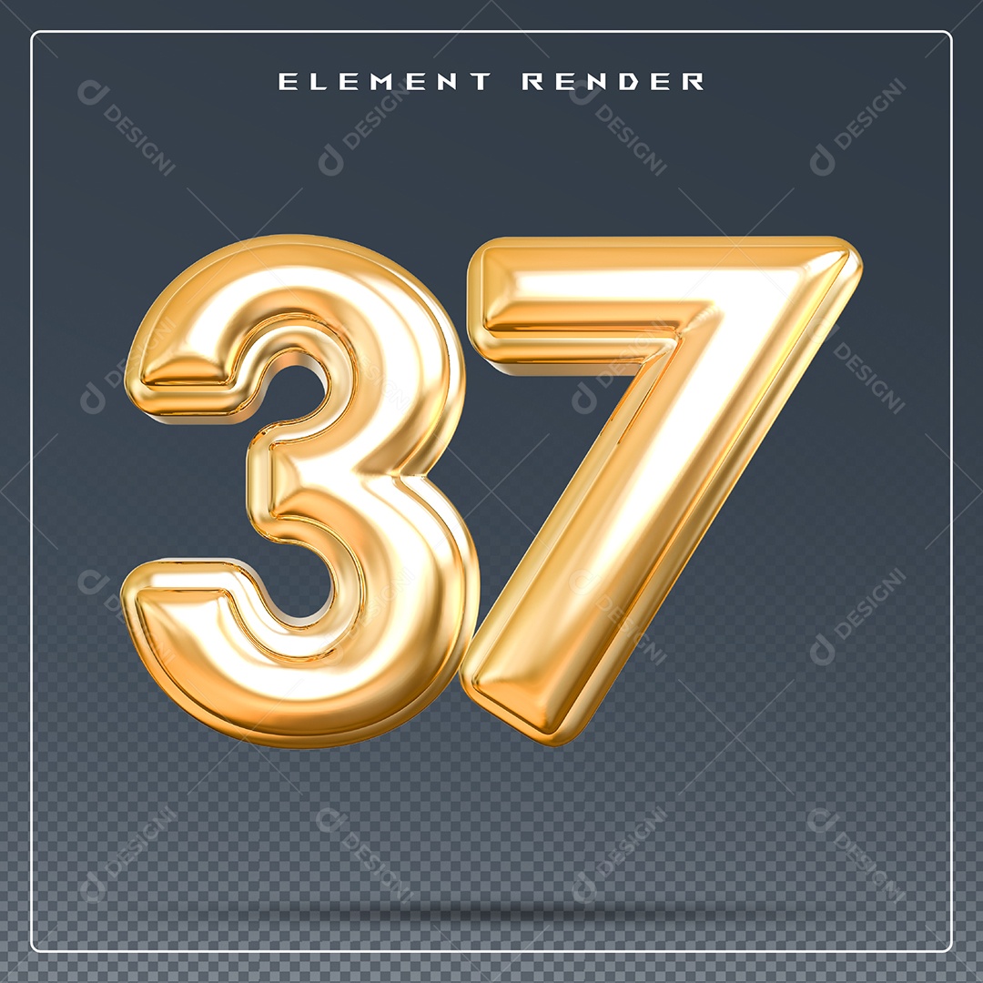 Elemento 3D Número 37 Dourado para Composição PSD