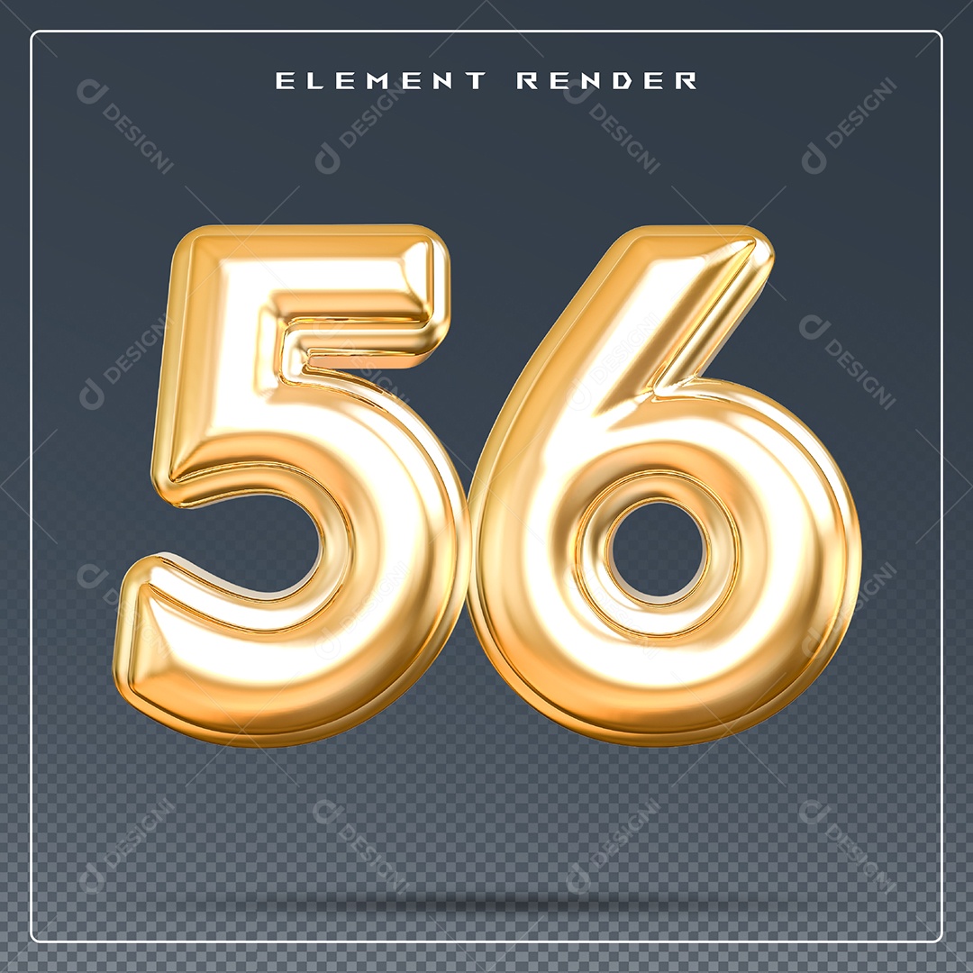 Elemento 3D Número 56 Dourado para Composição PSD