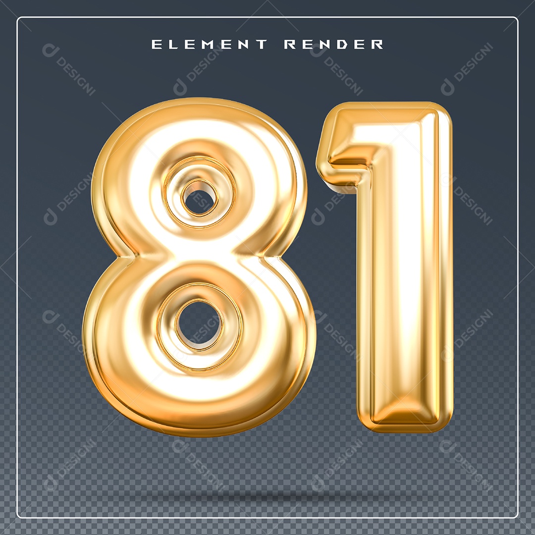 Elemento 3D Número 70 Dourado para Composição PSD