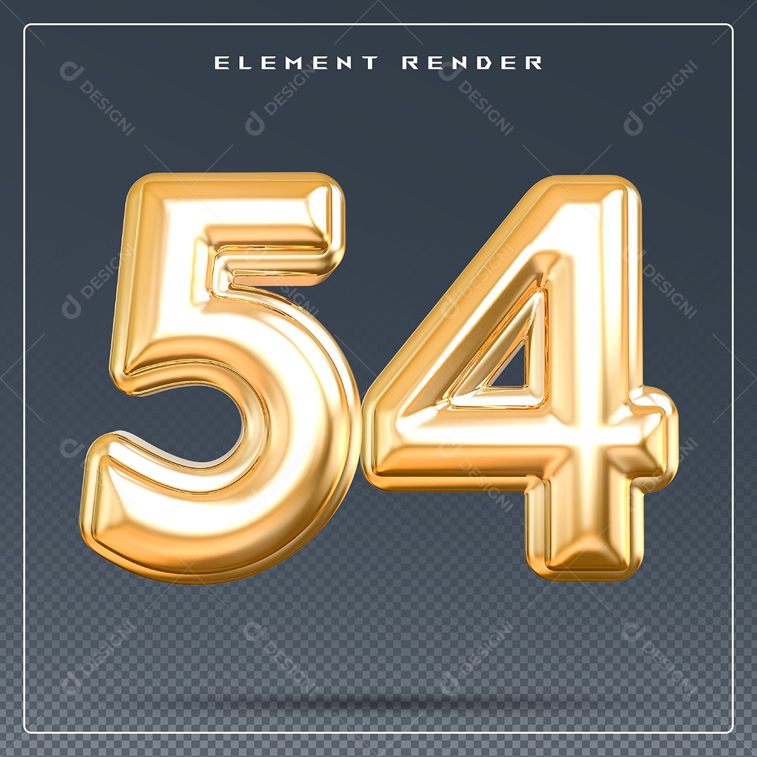 Elemento 3D Número 54 Dourado para Composição PSD