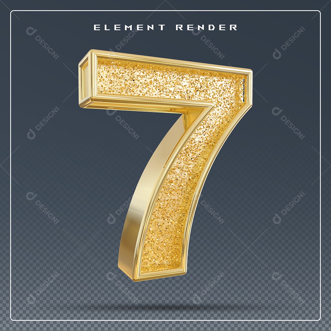 Elemento 3D Número 7 Dourado para Composição PSD