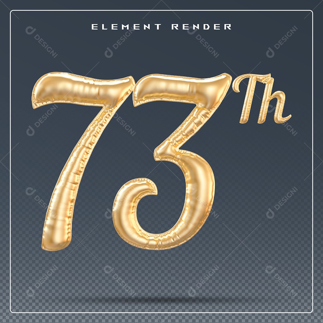 Elemento 3D Número 73 Th Dourado para Composição PSD