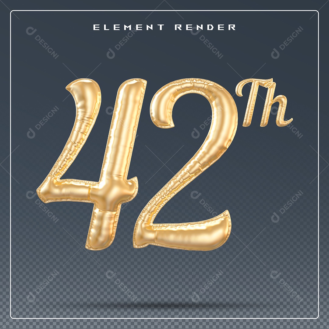 Elemento 3D Número 42 Th Dourado para Composição PSD