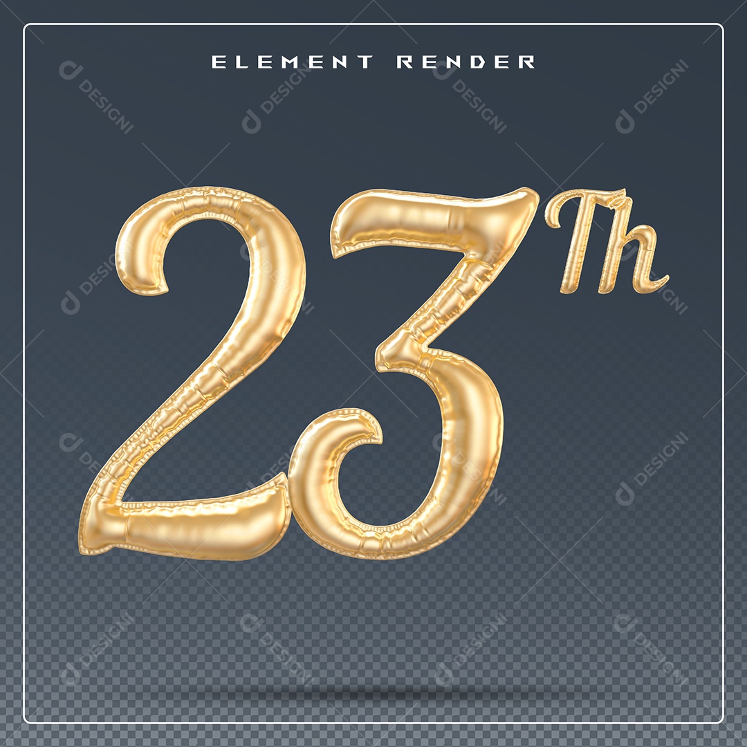 Elemento 3D Número 23 Th Dourado para Composição PSD