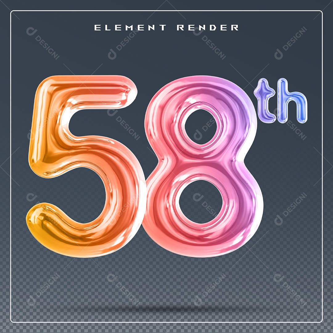 Elemento 3D Número 58 Th Colorido para Composição PSD