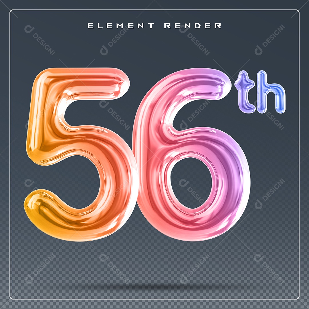 Elemento 3D Número 56 Th Colorido para Composição PSD