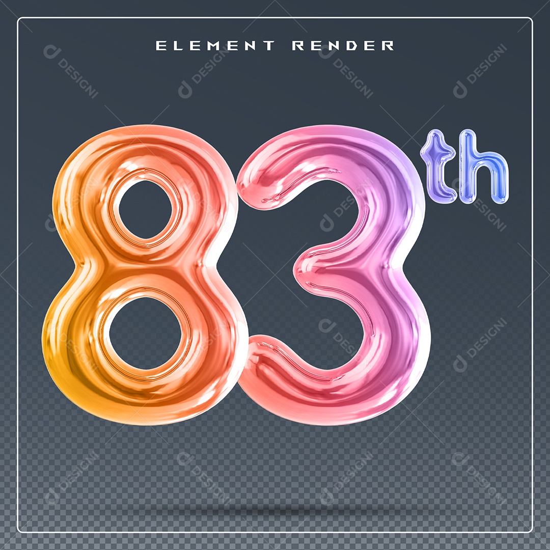 Elemento 3D Número 83 Th Colorido para Composição PSD