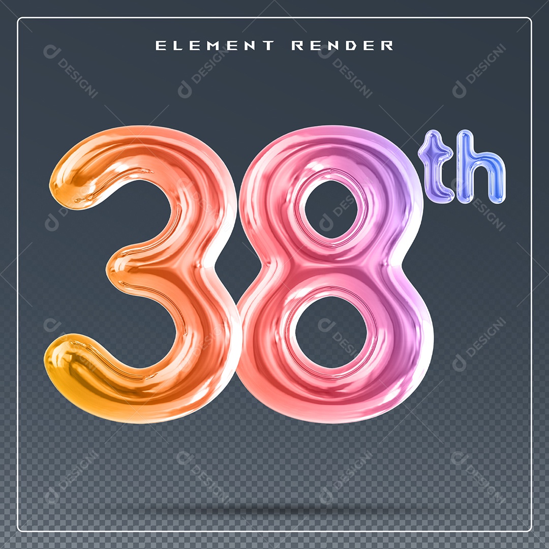 Elemento 3D Número 38 Th Colorido para Composição PSD