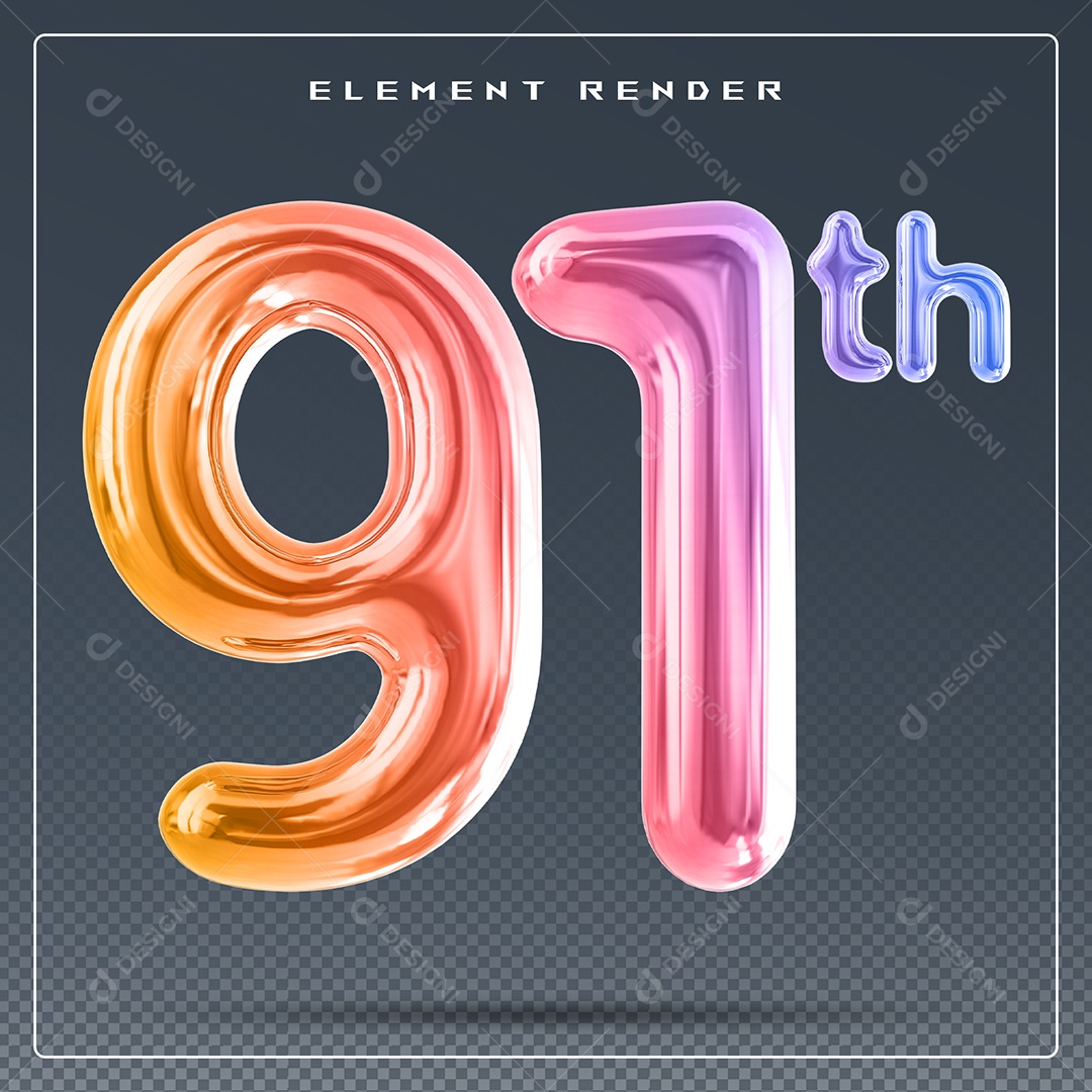 Elemento 3D Número 71 Th Colorido para Composição PSD