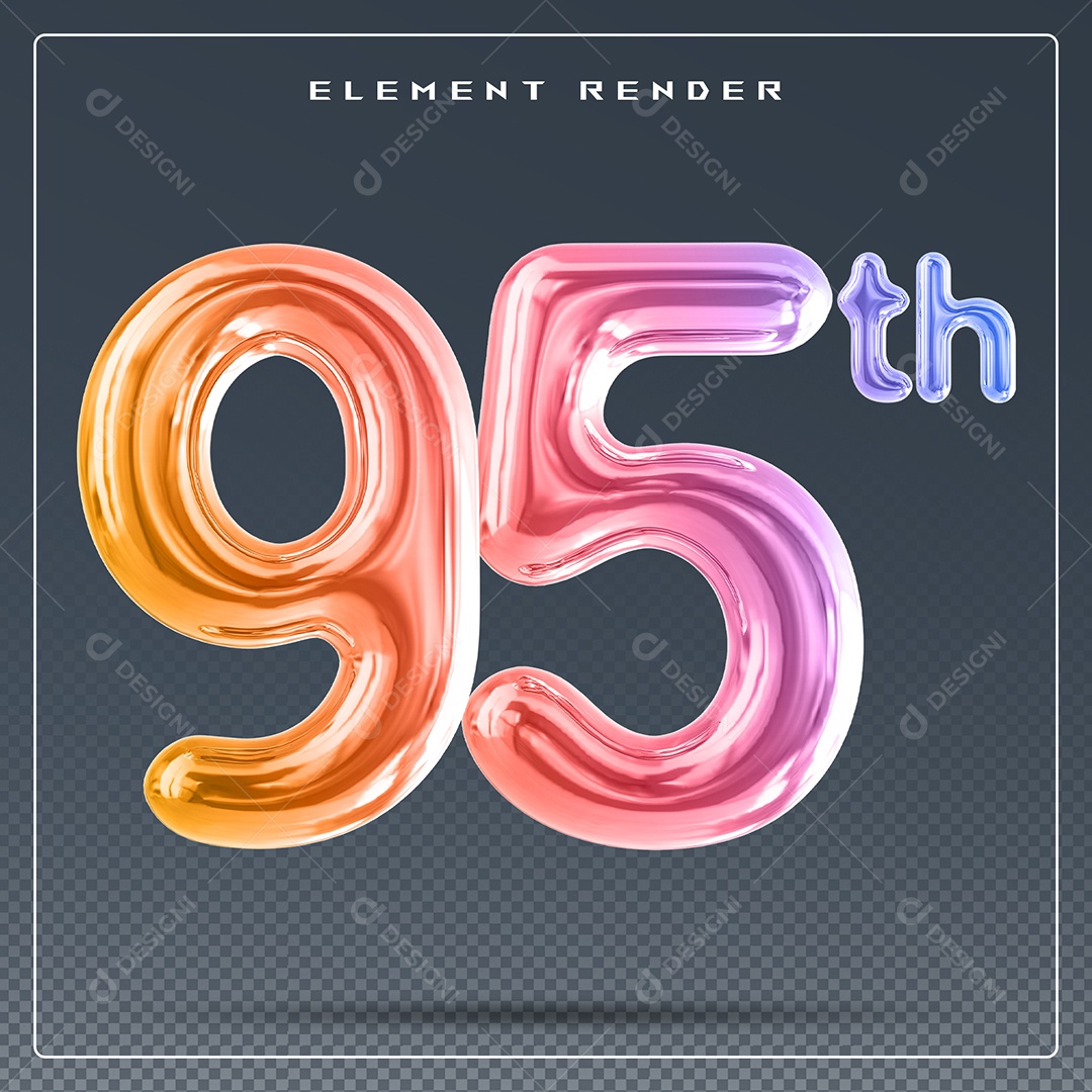 Elemento 3D Número 95 Th Colorido para Composição PSD