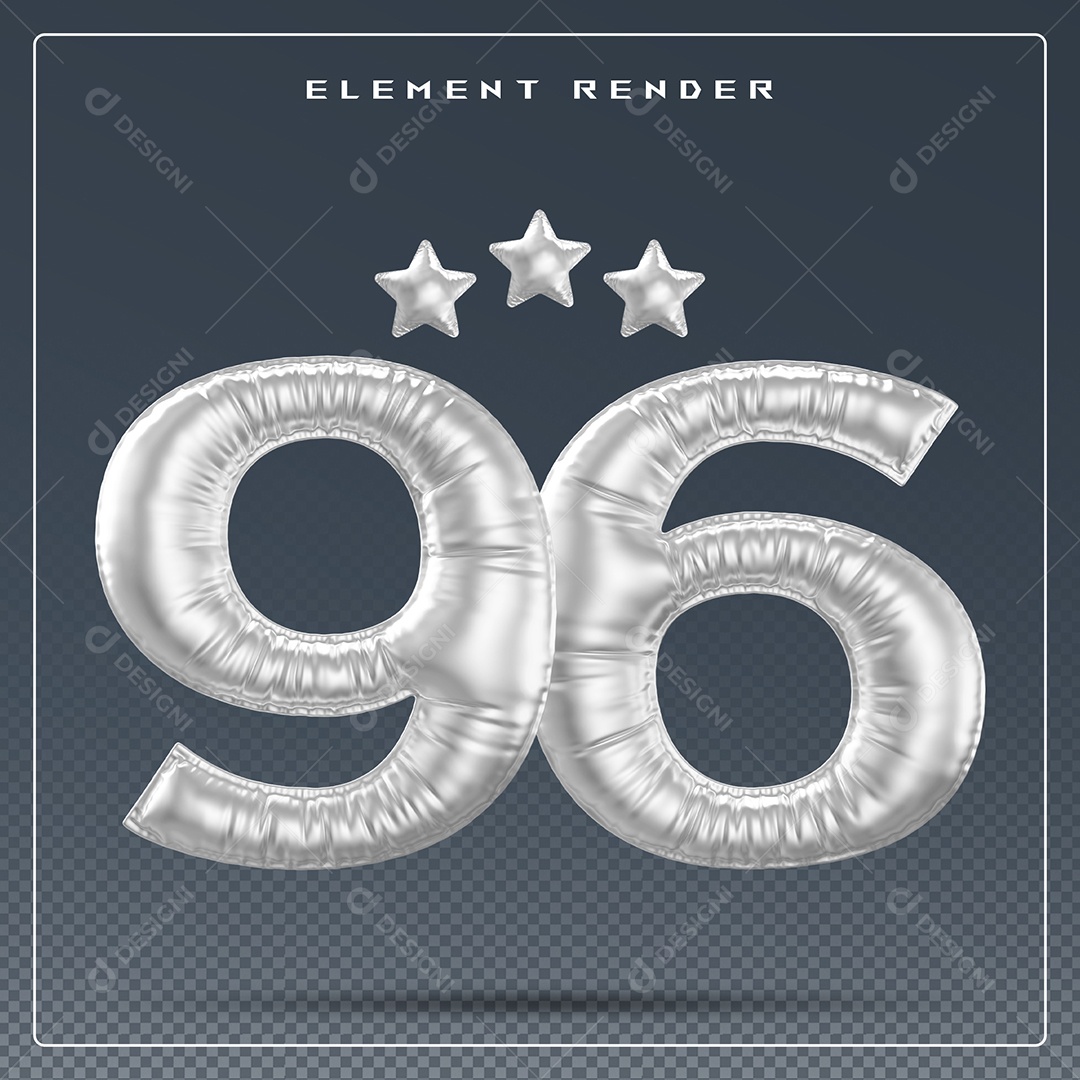 Elemento 3D Número 96 Cinza para Composição PSD