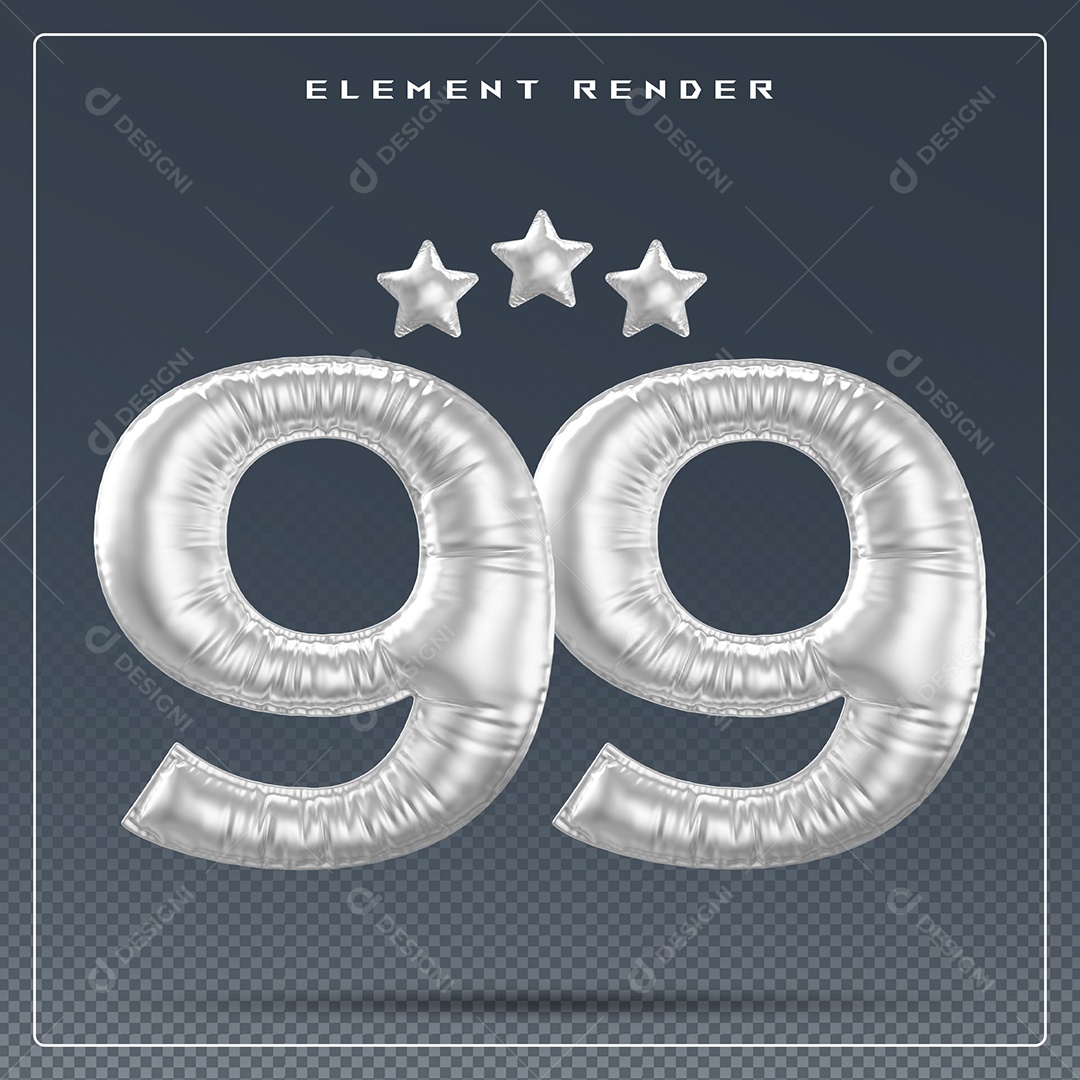Elemento 3D Número 99 Cinza para Composição PSD