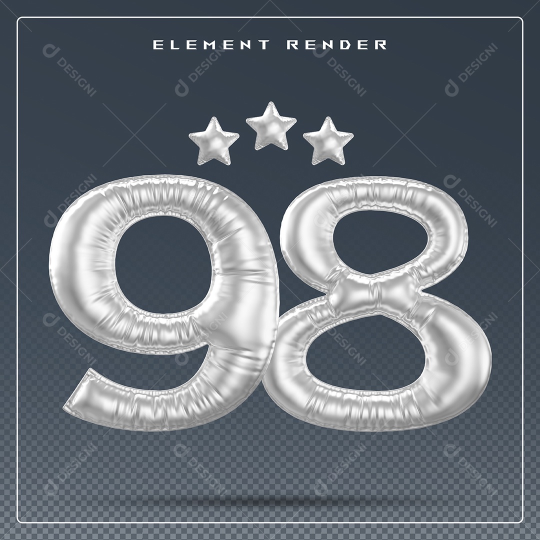 Elemento 3D Número 98 Cinza para Composição PSD