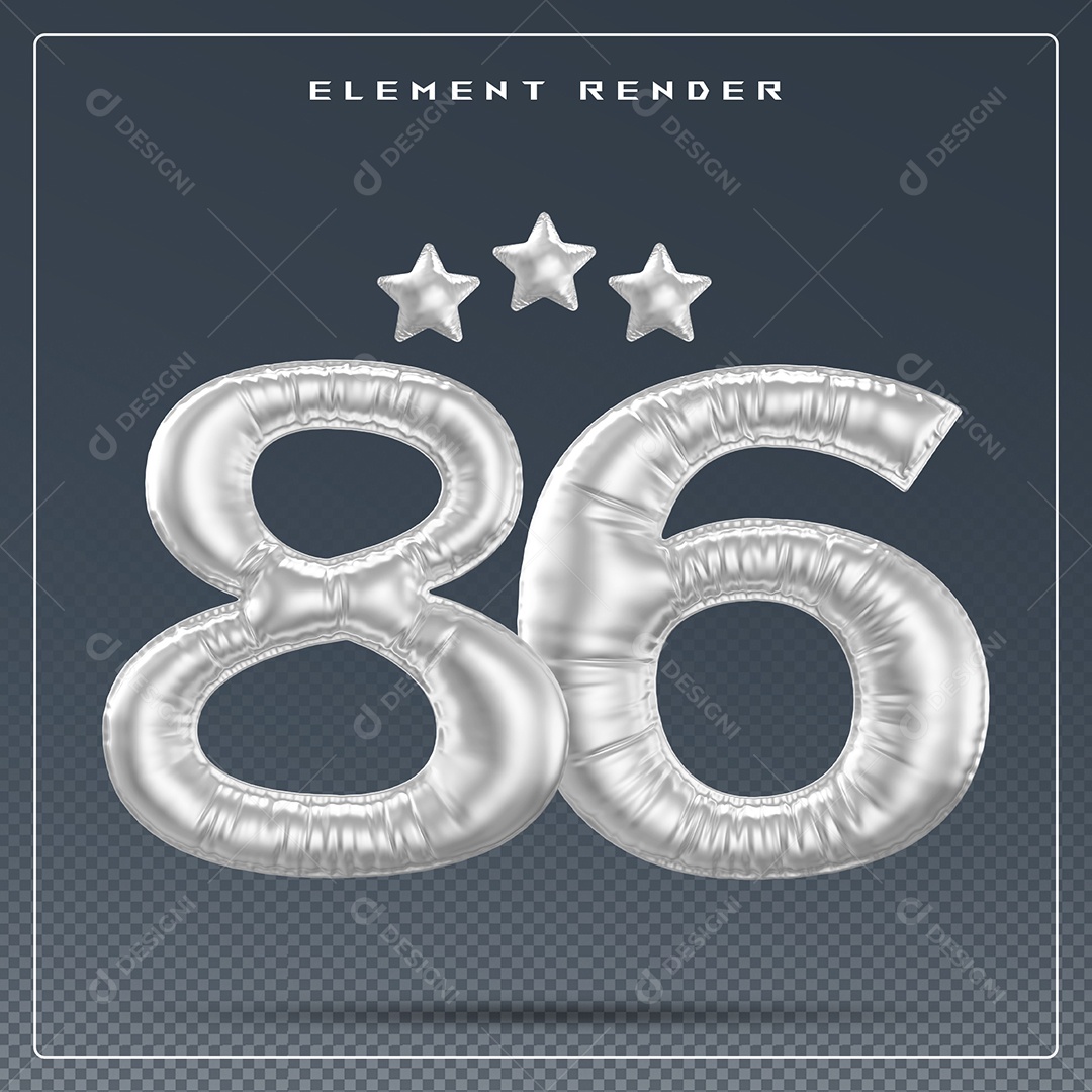 Elemento 3D Número 86 Cinza para Composição PSD