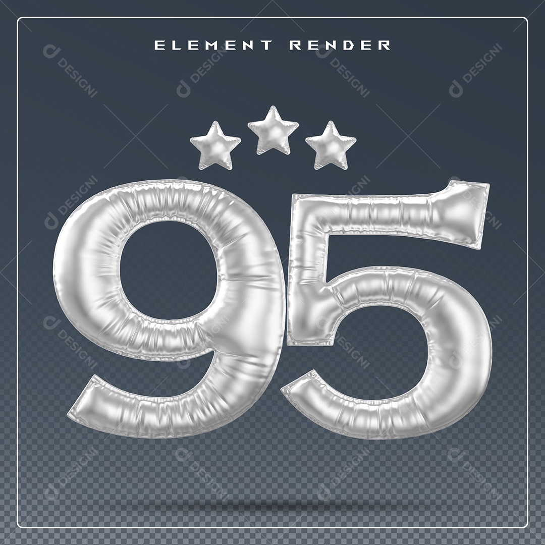 Elemento 3D Número 95 Cinza para Composição PSD