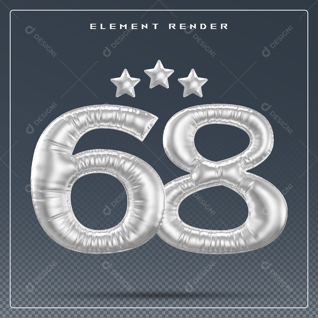 Elemento 3D Número 68 Cinza para Composição PSD
