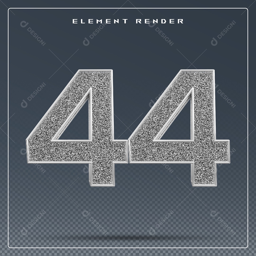 Elemento 3D Número 44 Cinza para Composição PSD