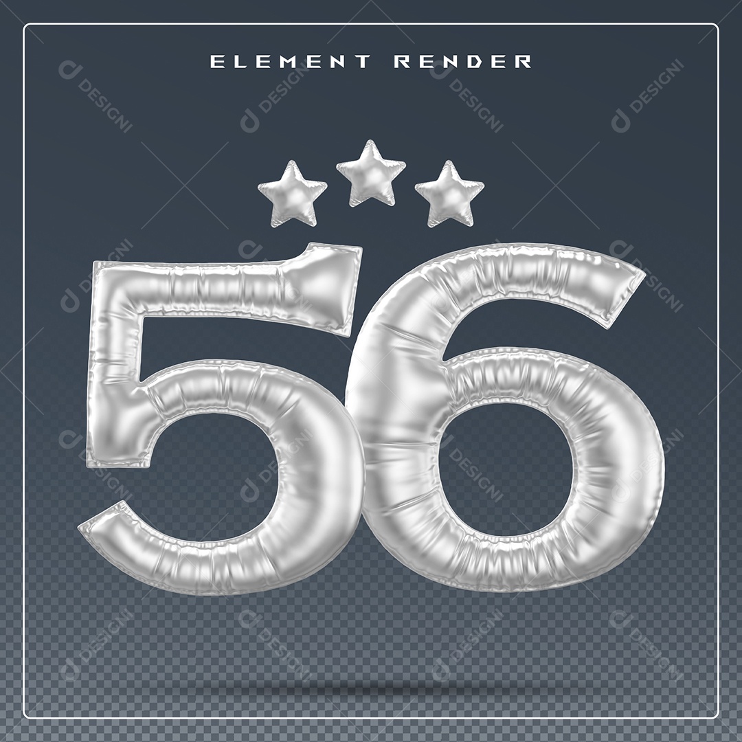 Elemento 3D Número 56 Cinza para Composição PSD