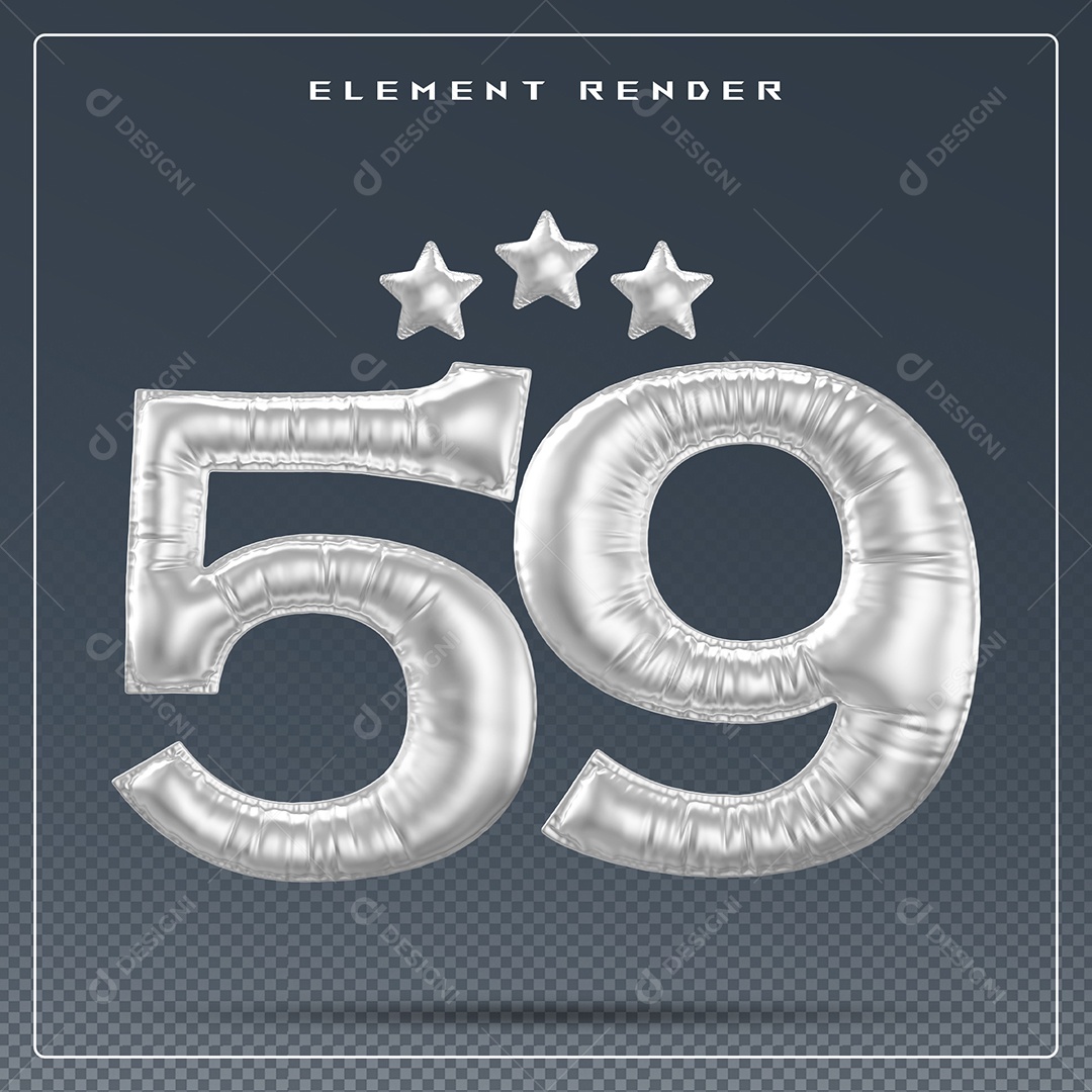 Elemento 3D Número 59 Cinza para Composição PSD