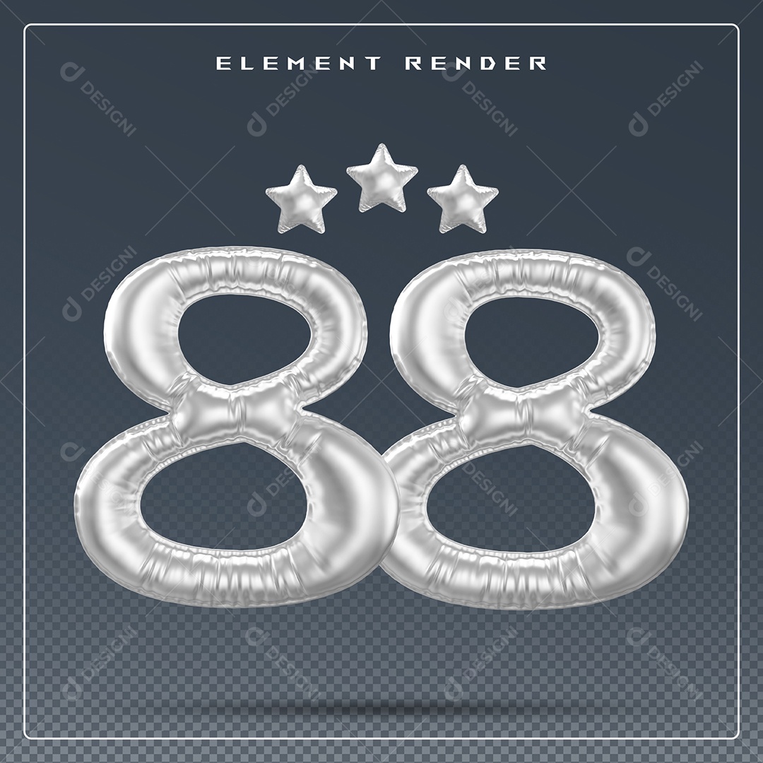 Elemento 3D Número 88 Cinza para Composição PSD
