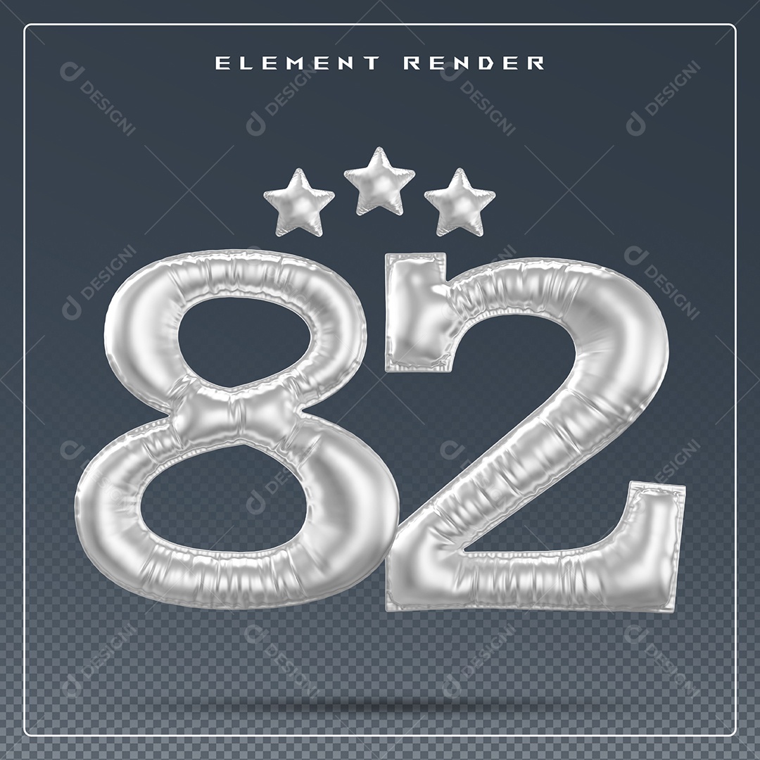Elemento 3D Número 82 Cinza para Composição PSD