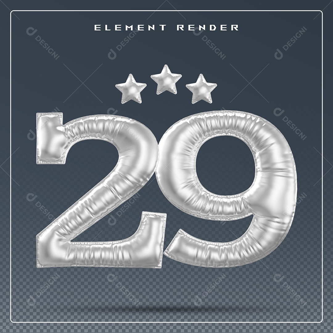 Elemento 3D Número 29 Cinza para Composição PSD