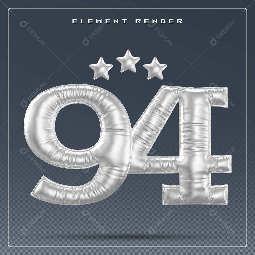 Elemento 3D Número 46 Cinza para Composição PSD