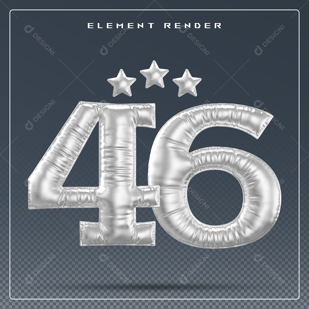 Elemento 3D Número 46 Cinza para Composição PSD
