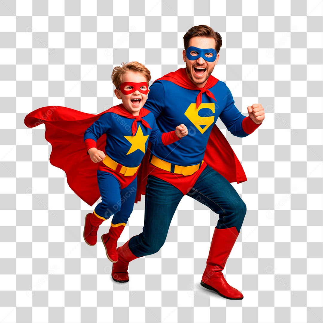 Pai e Filho com Fantasia de Super Herói PNG Transparente