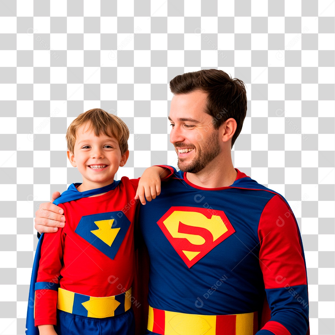 Pai e Filho com Fantasia de Super Herói PNG Transparente