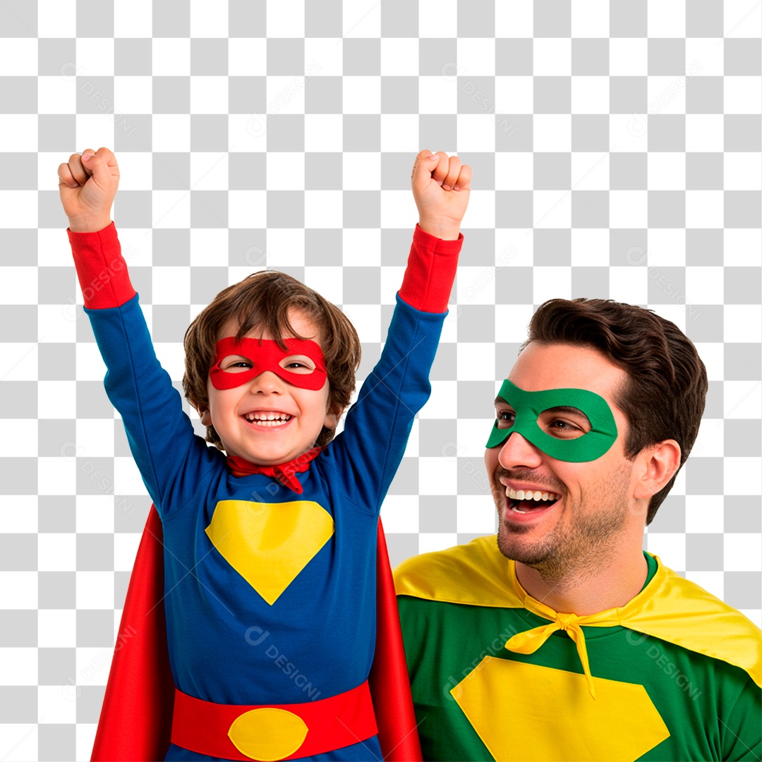 Pai e Filho com Fantasia de Super Herói PNG Transparente