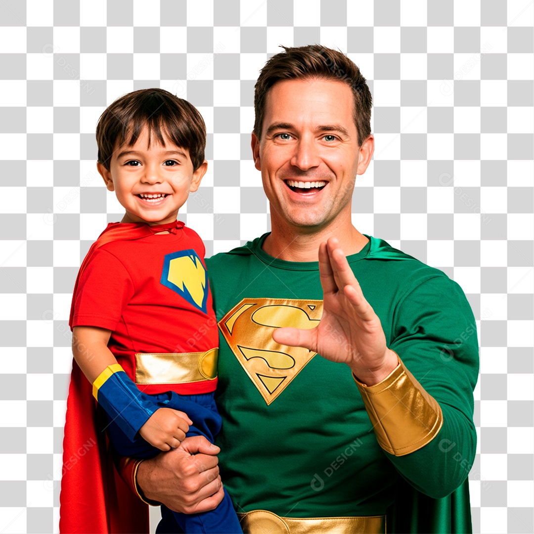 Pai e Filho com Fantasia de Super Herói PNG Transparente