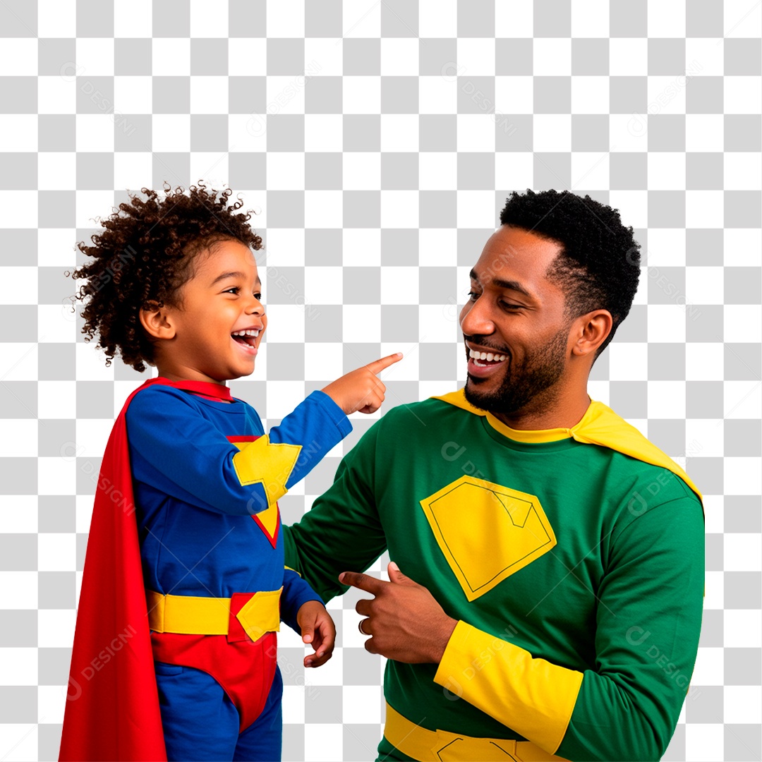 Pai e Filho com Fantasia de Super Herói PNG Transparente