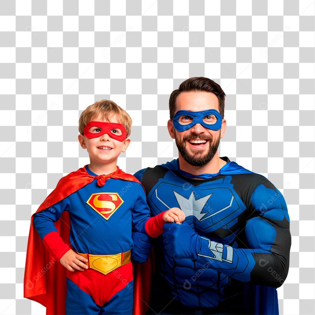 Pai e Filho com Fantasia de Super Herói PNG Transparente